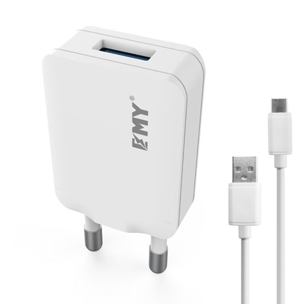 EMY MY-223, 5V 1.0A, Universal Network charger,1xUSB, With USB Type-C Cable, White - 14839